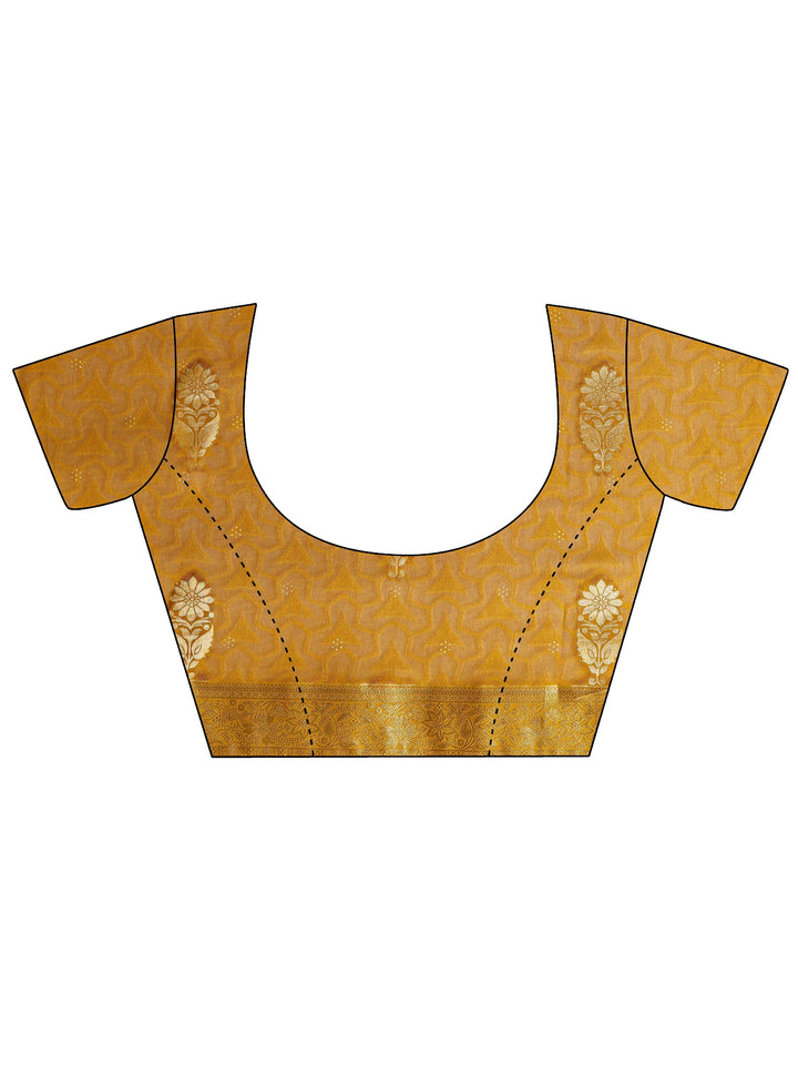 Mustard Floral Woven Design Silk Blend Saree With Unstitched Blouse Piece