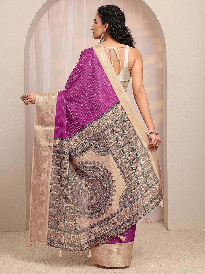 Maroon Madhubani Silk Blend Saree 
With Unstitched Blouse Piece