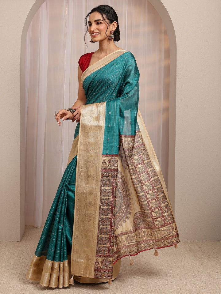 Green Ethnic Motif Woven Design Silk Blend Saree With Unstitched Blouse Piece