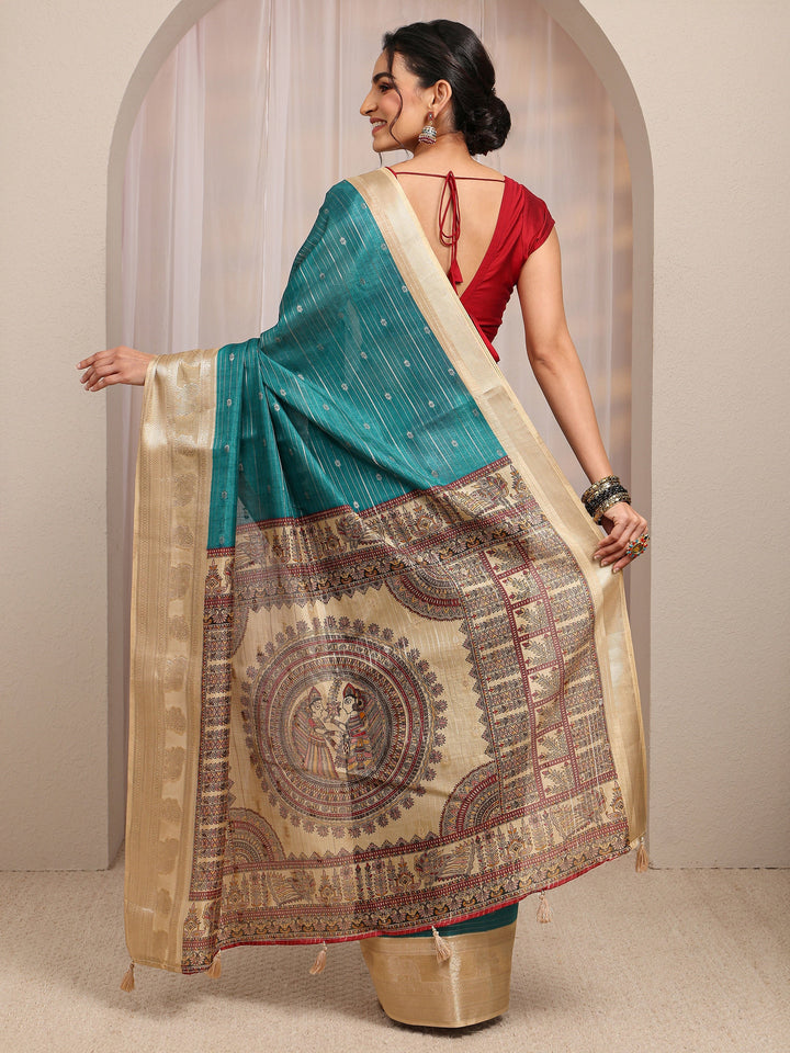 Green Ethnic Motif Woven Design Silk Blend Saree With Unstitched Blouse Piece