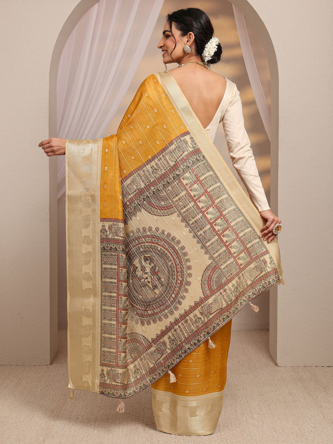 Mustard Ethnic Motif Woven Design Silk Blend Saree With Unstitched Blouse Piece