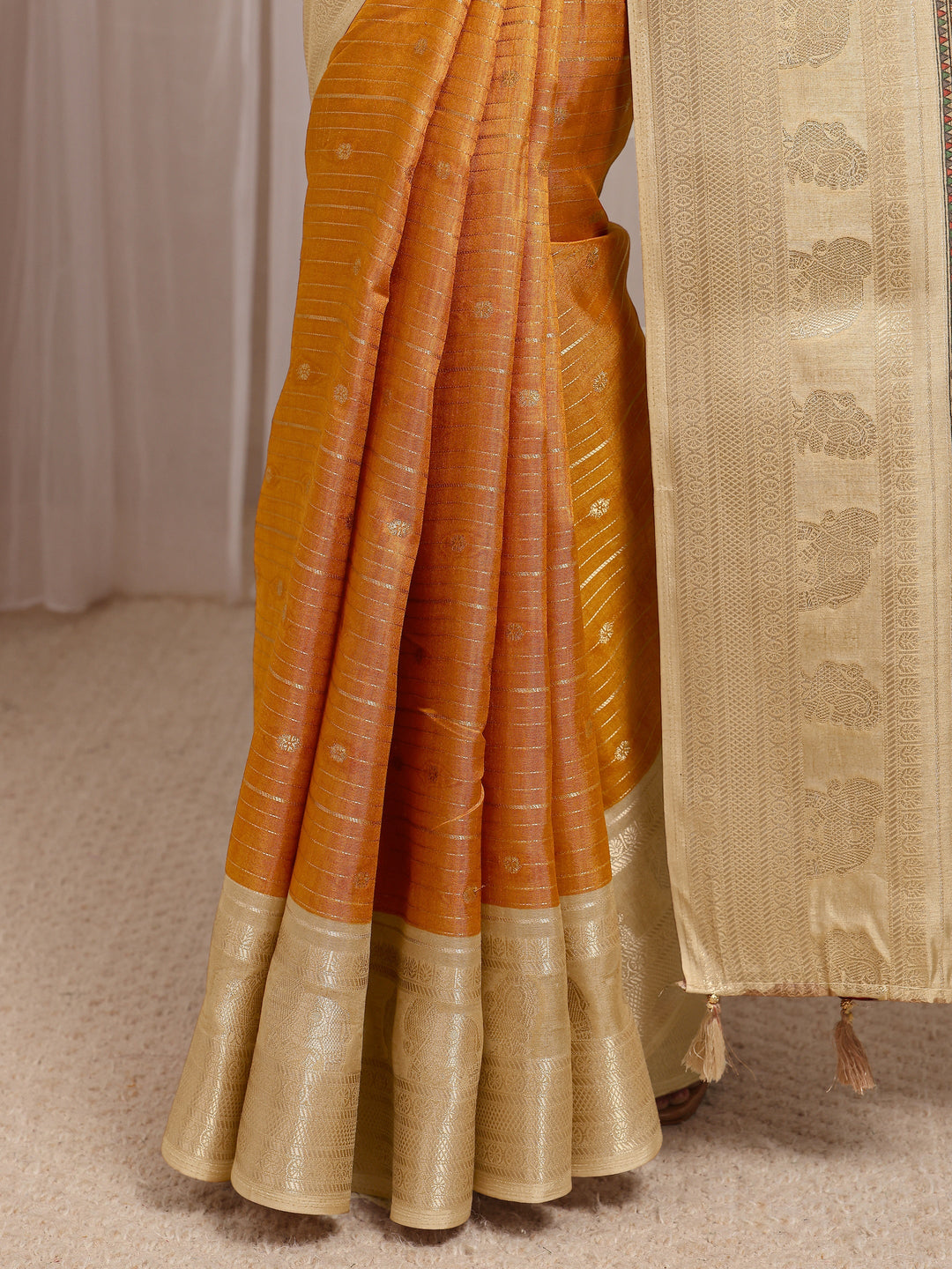 Mustard Ethnic Motif Woven Design Silk Blend Saree With Unstitched Blouse Piece