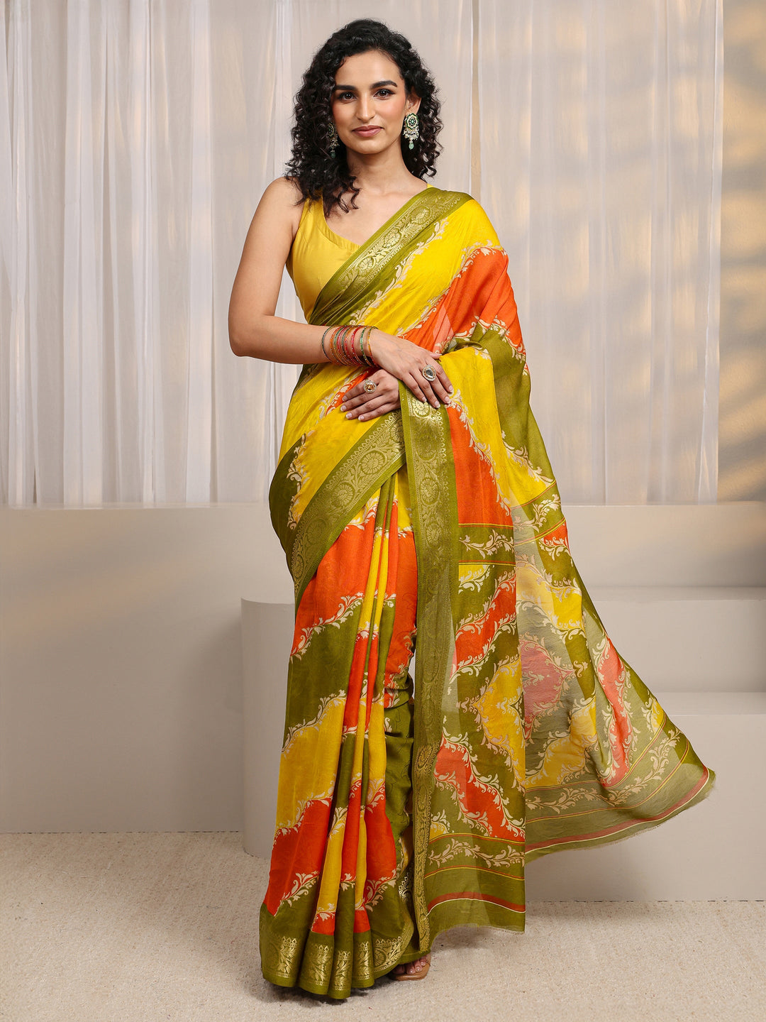 Multi-Coloured Woven Design Silk Blend Saree 
With Unstitched Blouse Piece