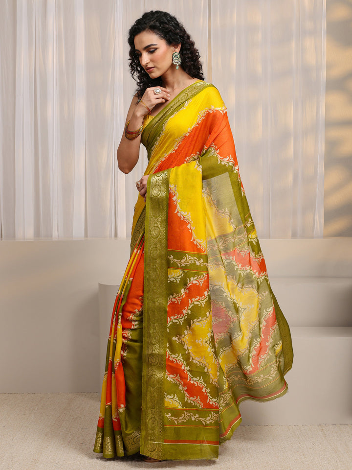Multi-Coloured Woven Design Silk Blend Saree 
With Unstitched Blouse Piece