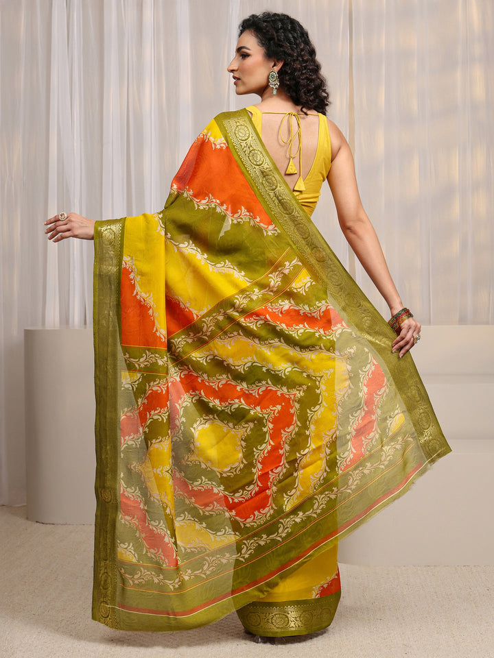 Multi-Coloured Woven Design Silk Blend Saree 
With Unstitched Blouse Piece
