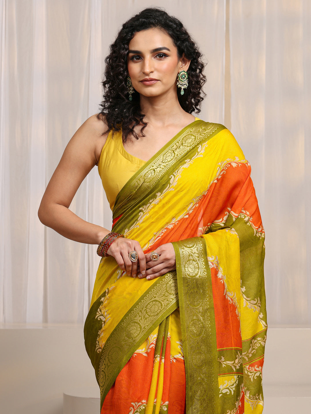 Multi-Coloured Woven Design Silk Blend Saree 
With Unstitched Blouse Piece