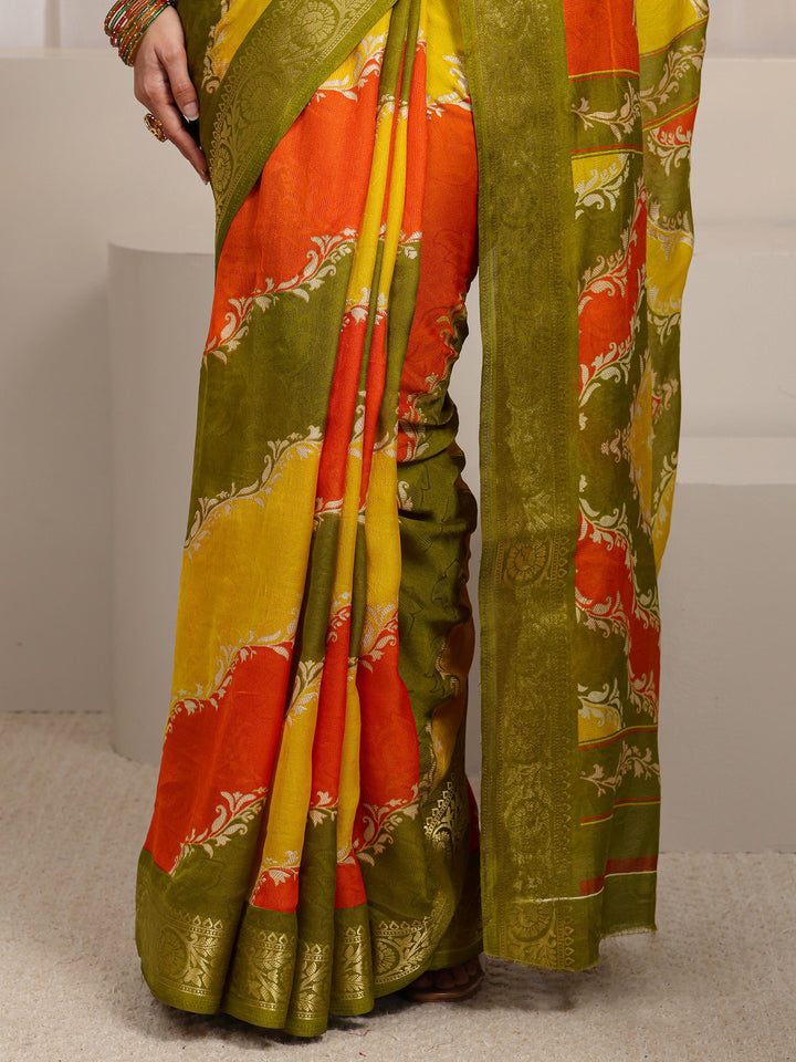 Multi-Coloured Woven Design Silk Blend Saree 
With Unstitched Blouse Piece