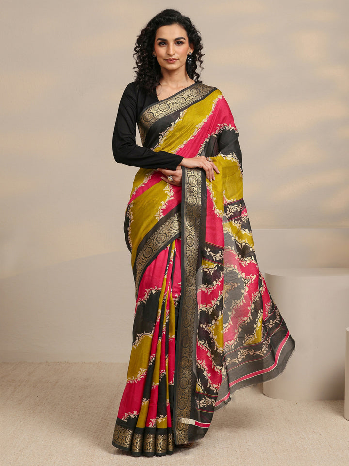 Multi-Coloured Woven Design Silk Blend Saree 
With Unstitched Blouse Piece