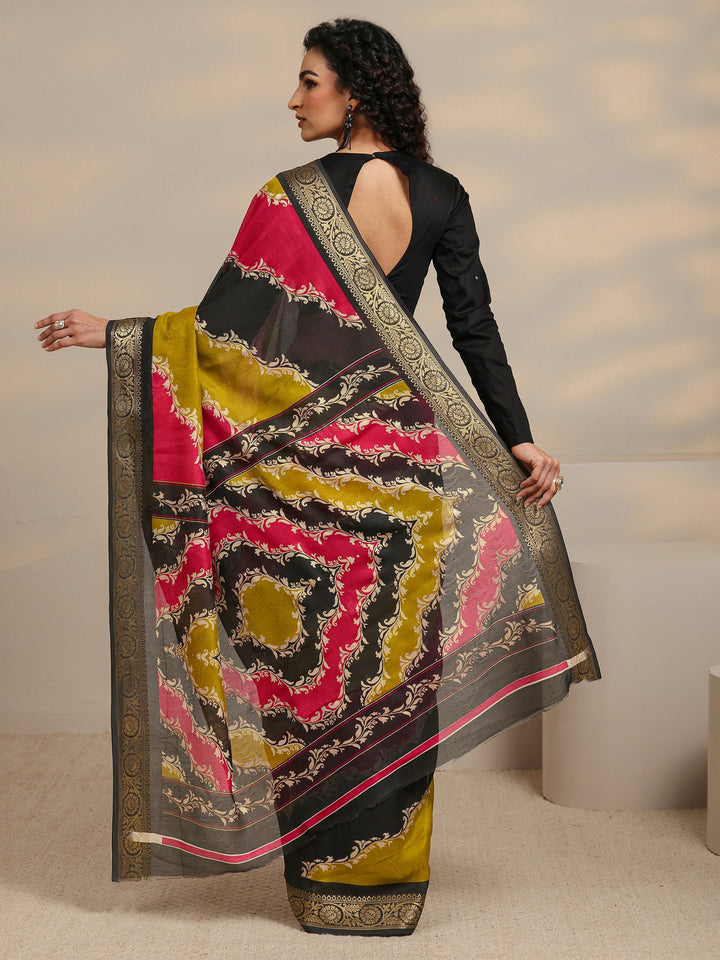 Multi-Coloured Woven Design Silk Blend Saree 
With Unstitched Blouse Piece