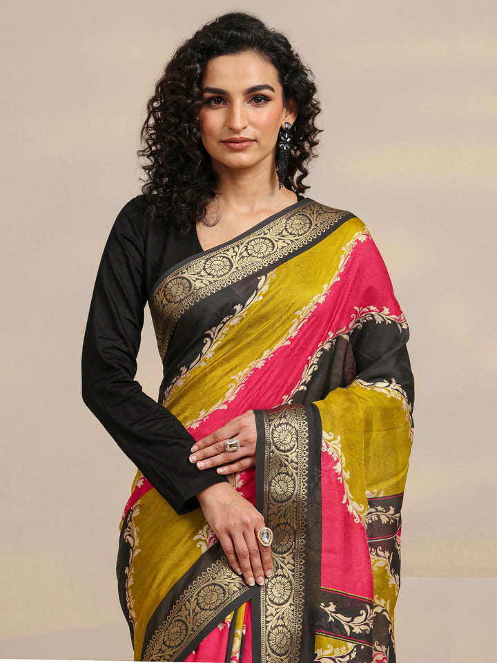 Multi-Coloured Woven Design Silk Blend Saree 
With Unstitched Blouse Piece