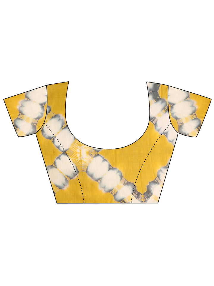 Mustard Geometric Printed Cotton Blend Saree With Unstitched Blouse Piece