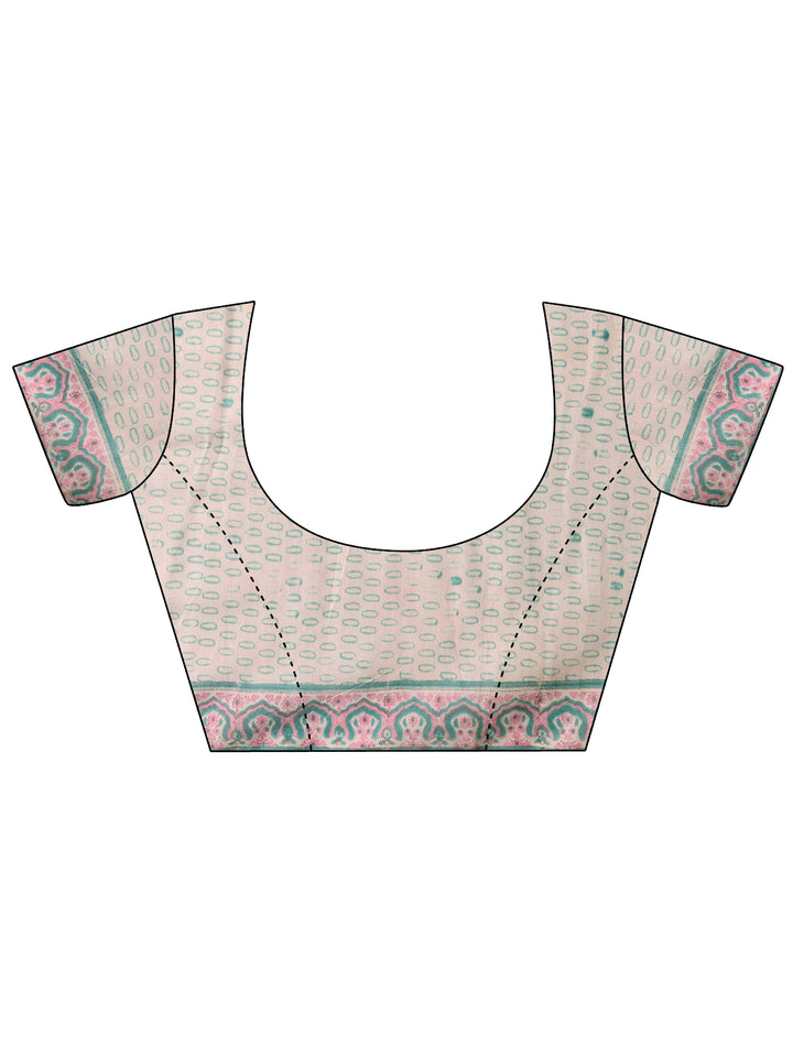 Pink Floral Printed Cotton Blend Saree With Unstitched Blouse Piece