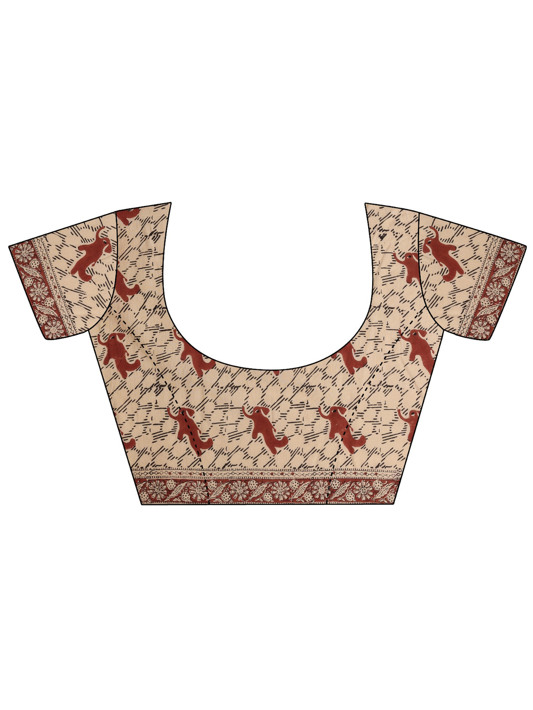 Beige Printed Cotton Blend Saree With Unstitched Blouse Piece