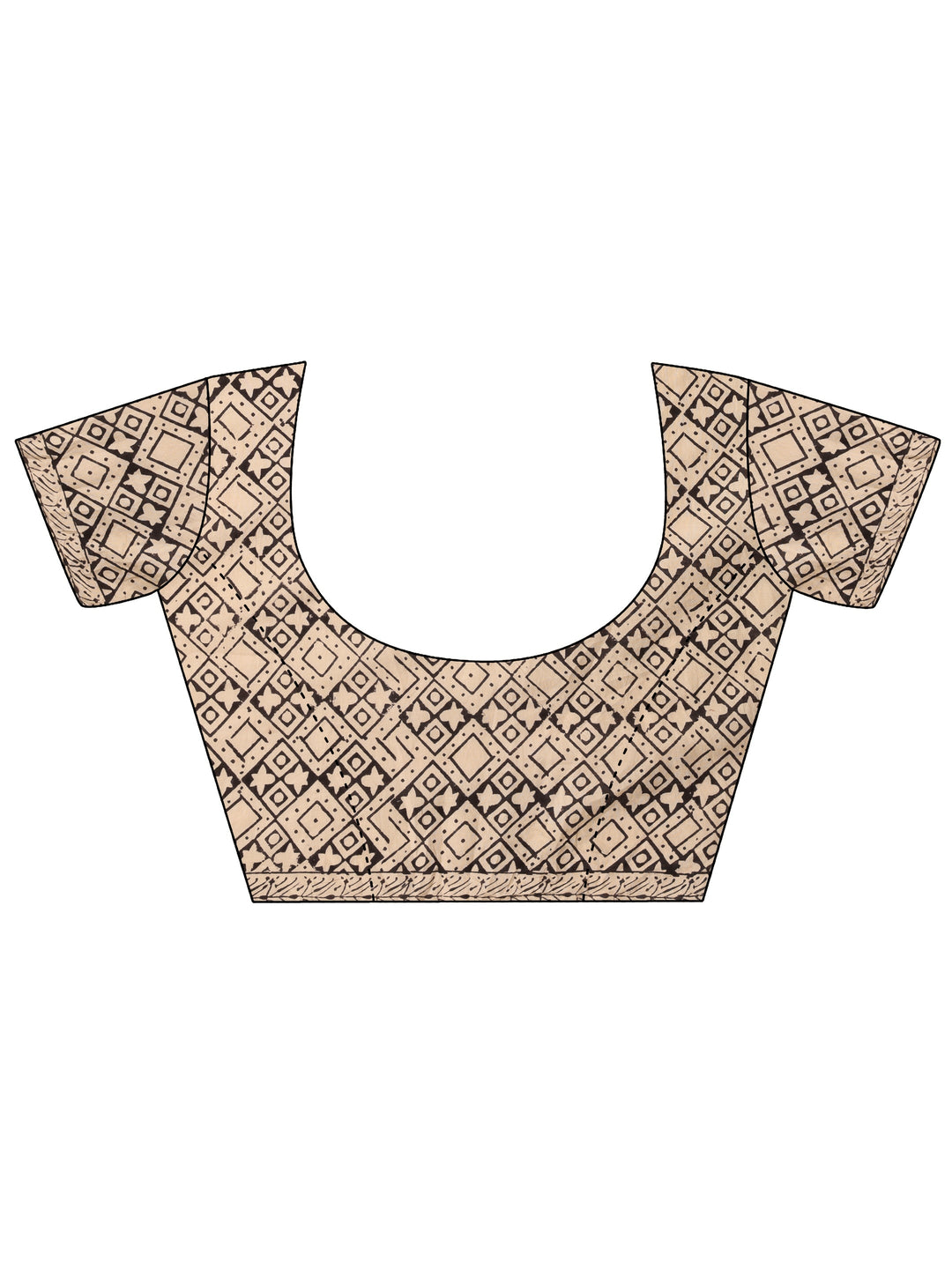 Beige Geometric Printed Cotton Blend Saree With Unstitched Blouse Piece
