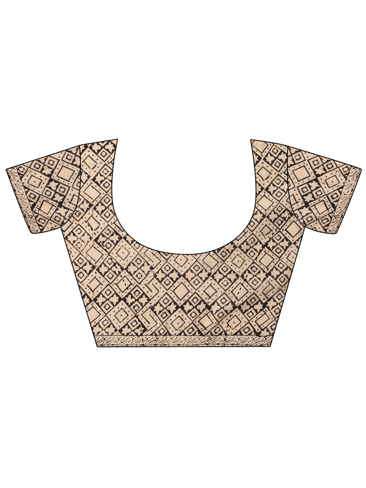 Beige Geometric Printed Cotton Blend Saree With Unstitched Blouse Piece