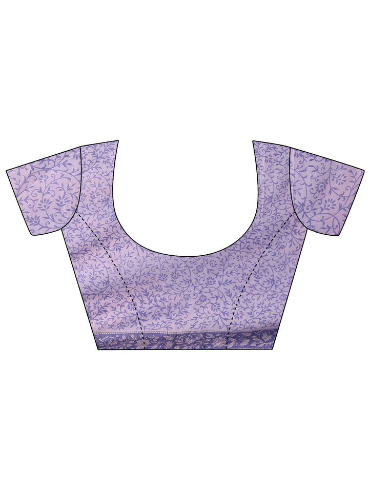 Purple Ethnic Motifs Printed Cotton Blend Saree With Unstitched Blouse Piece