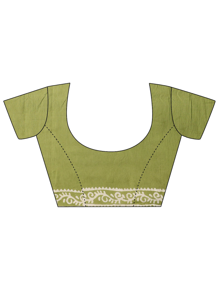 Green Ethnic Motifs Printed Cotton Blend Saree With Unstitched Blouse Piece