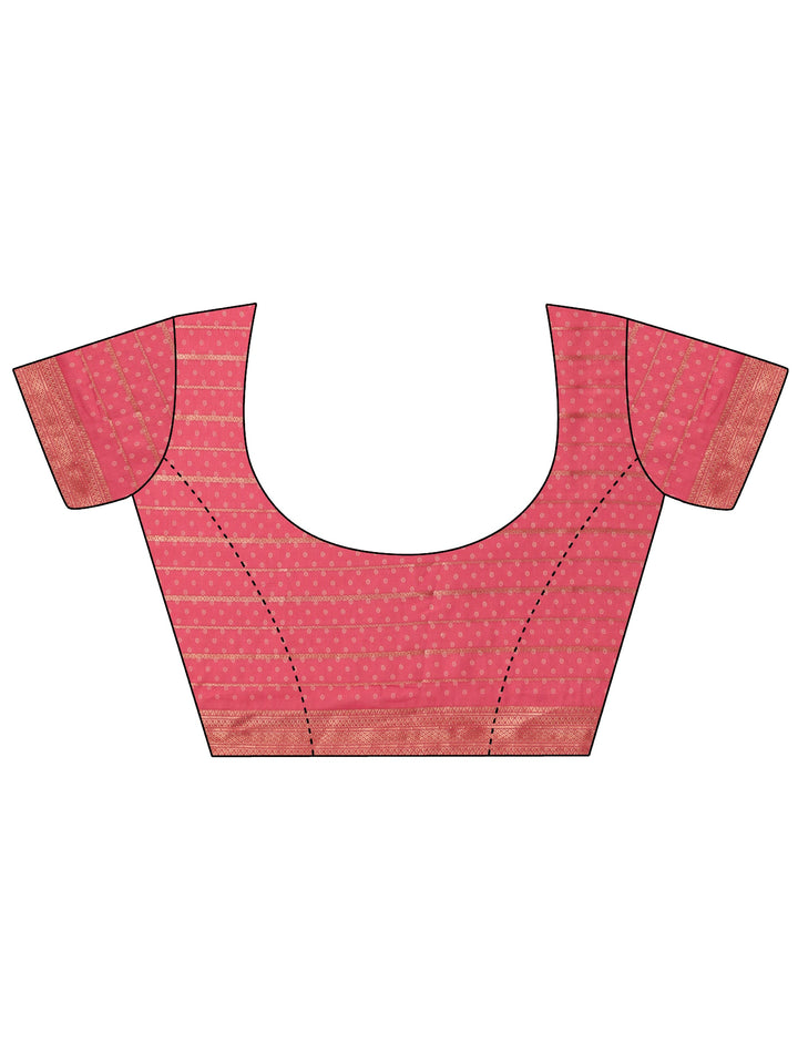 Coral Floral Printed Silk Blend Saree With Unstitched Blouse Piece