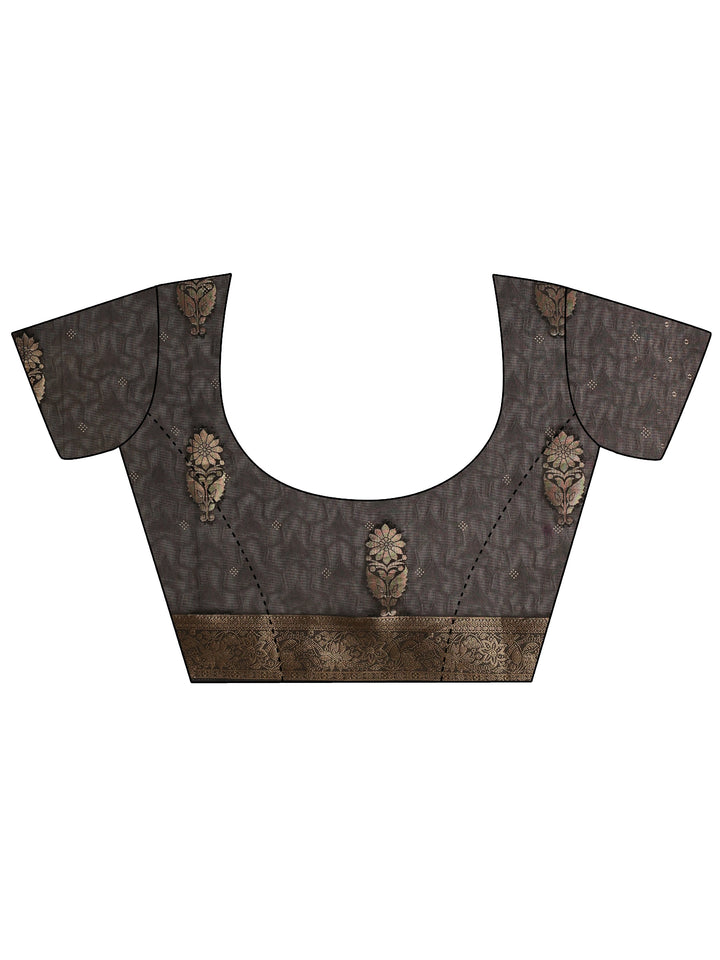 Black Floral Embroidered Silk Blend Saree
With Unstitched Blouse Piece