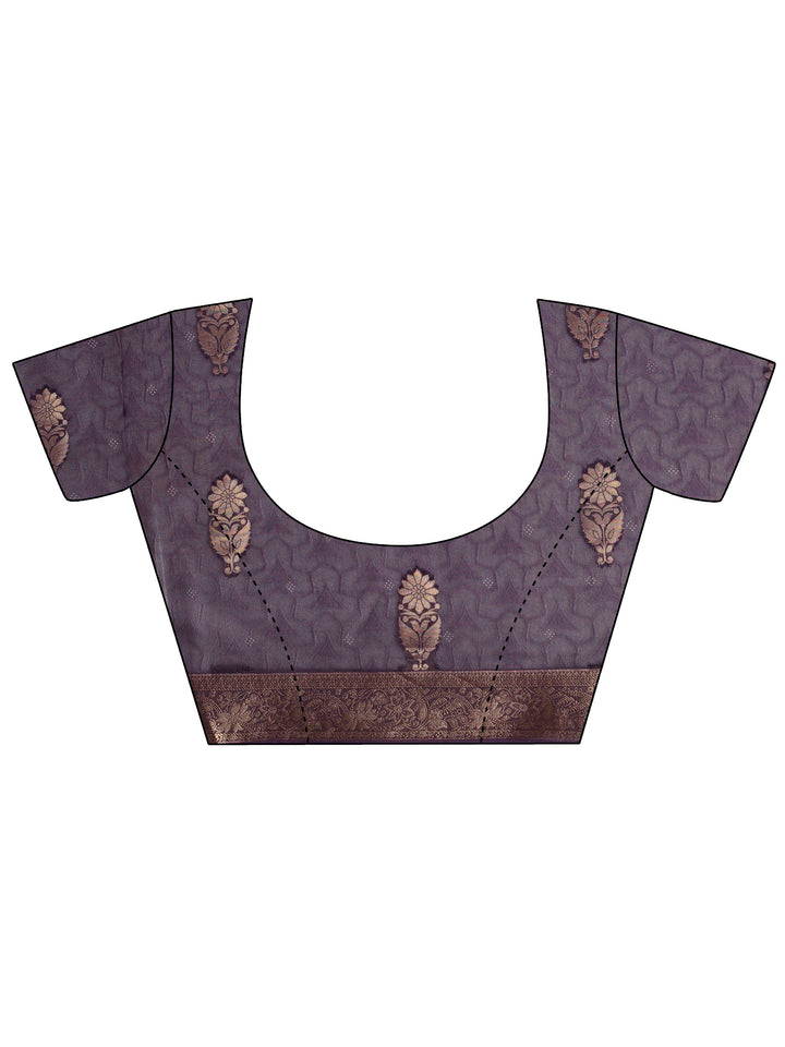 Purple Floral Woven Design Silk Blend Saree With Unstitched Blouse Piece