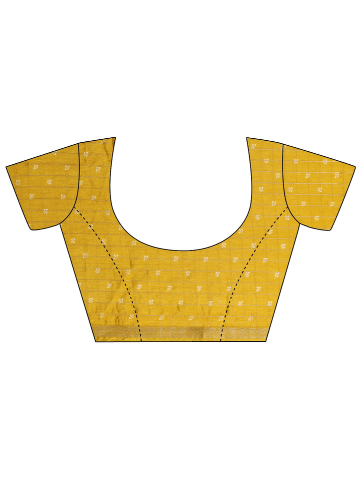 Mustard Floral Printed Silk Blend Saree 
With Unstitched Blouse Piece