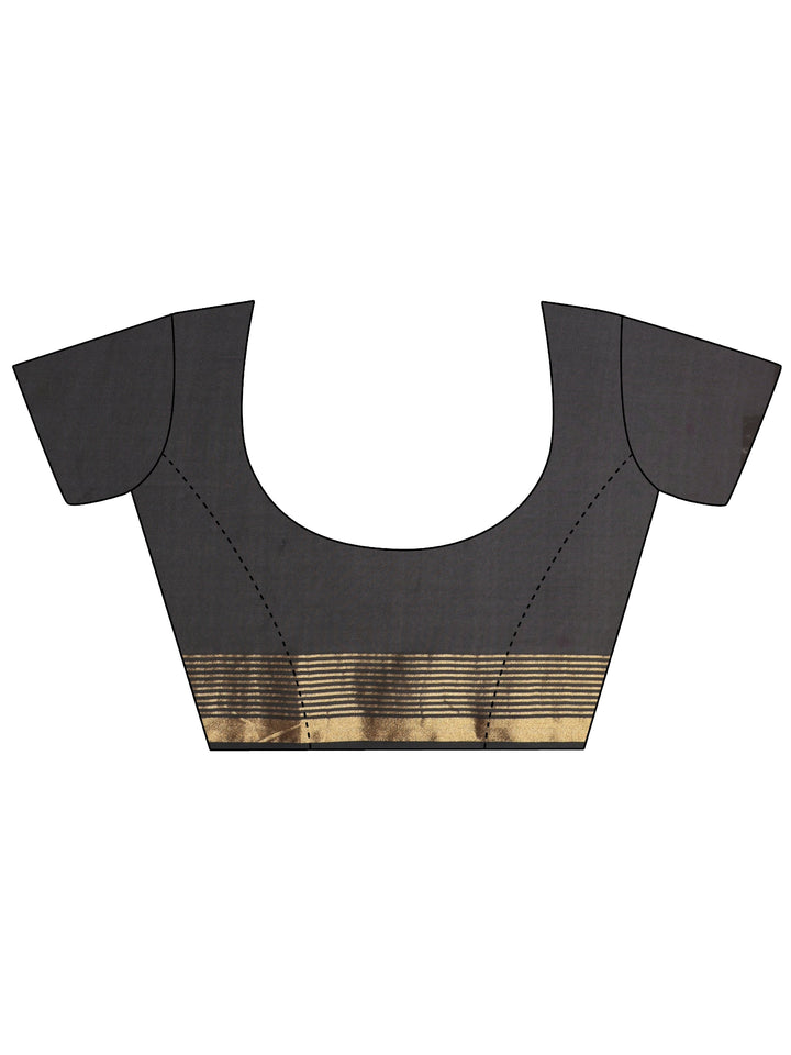 Black Quirky Printed Silk Blend Saree 
With Unstitched Blouse Piece