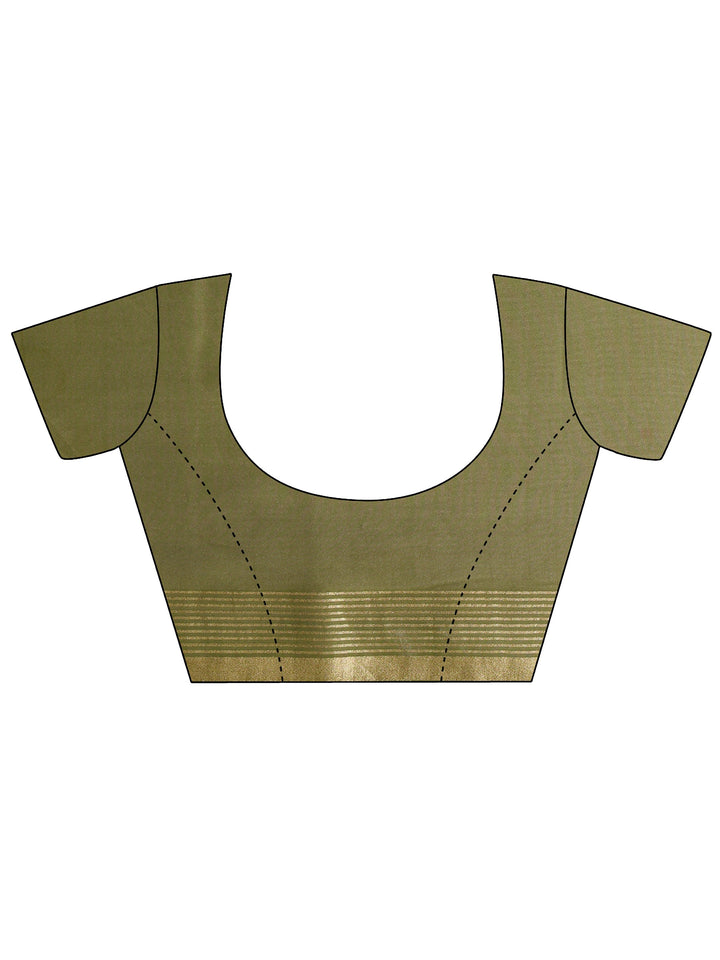 Olive Animal Printed Silk Blend Saree With Unstitched Blouse Piece