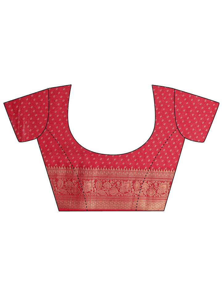Red Paisley Printed Silk Blend Saree 
With Unstitched Blouse Piece
