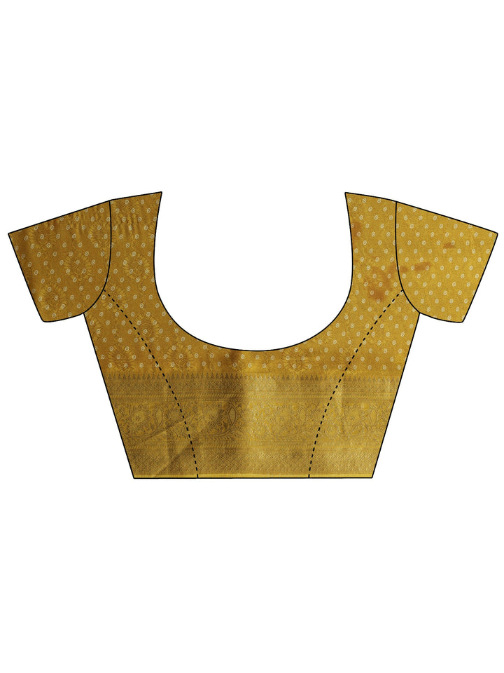 Mustard Paisley Printed Silk Blend Saree 
With Unstitched Blouse Piece