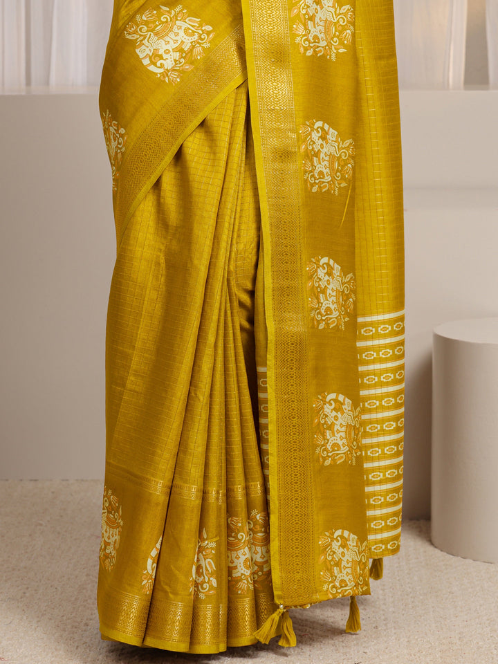 Mustard Ethnic Motif Woven Design Silk Blend Saree 
With Unstitched Blouse Piece