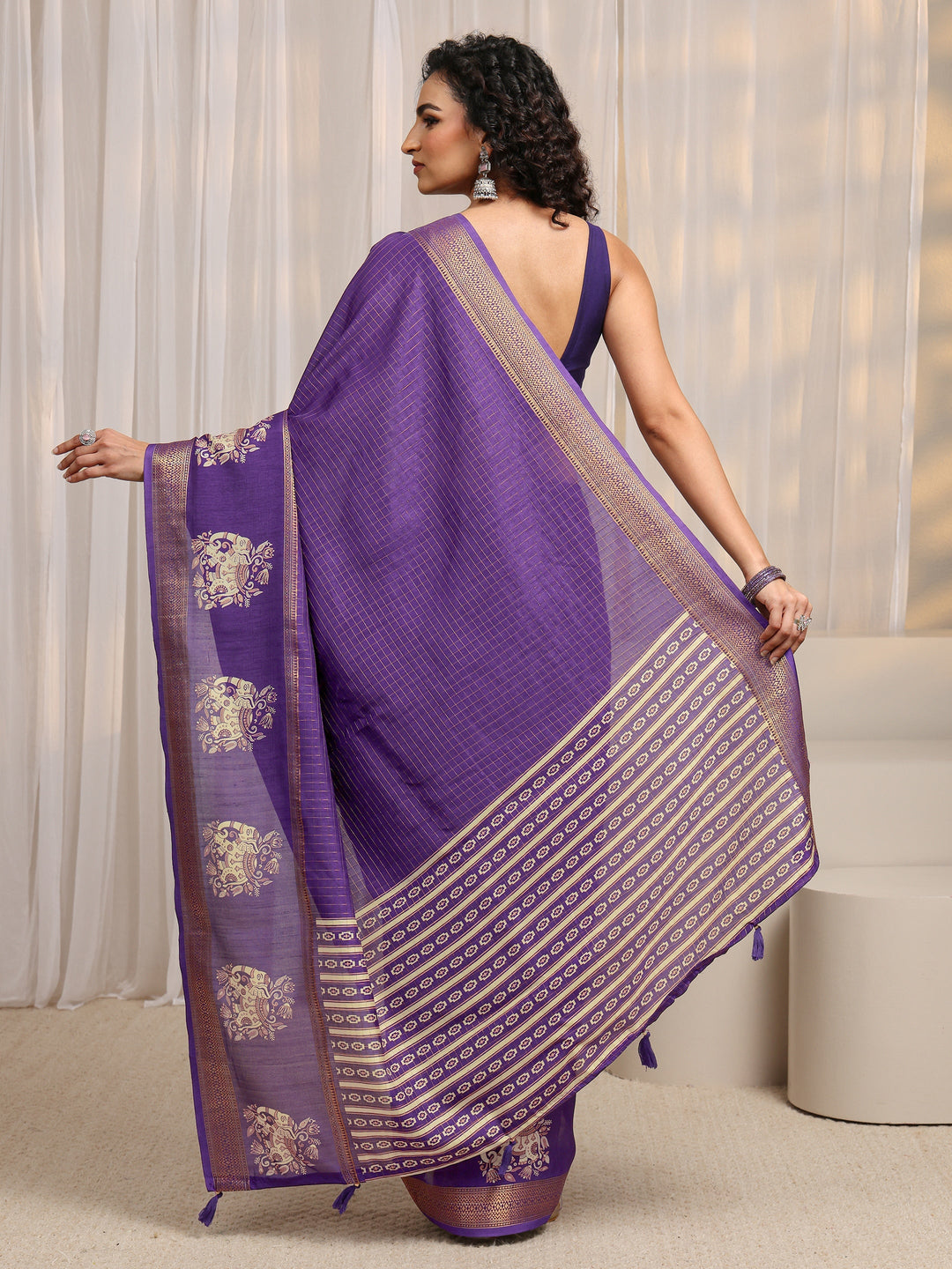 Purple Ethnic Motif Woven Design Silk Blend Saree 
With Unstitched Blouse Piece