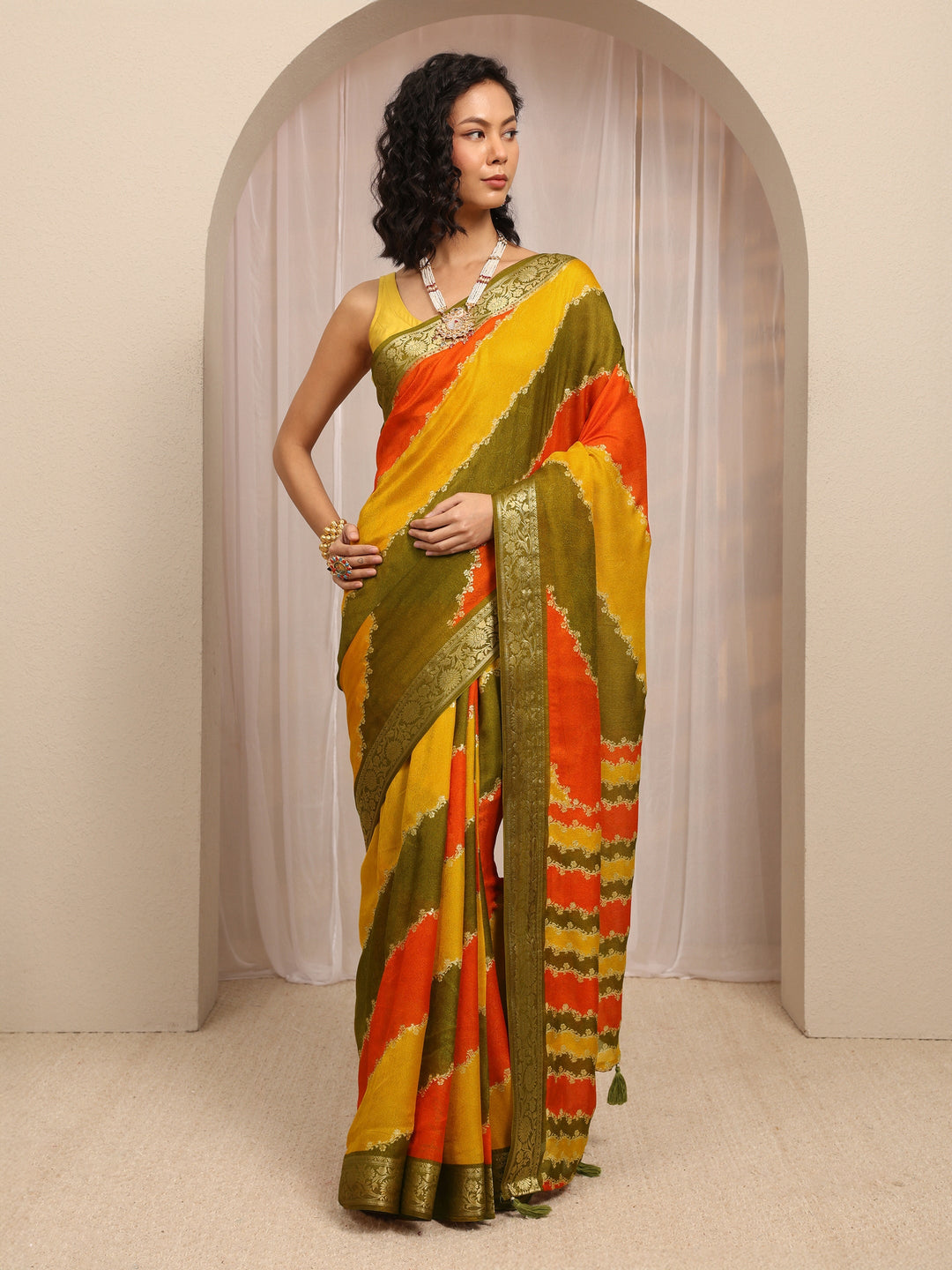 Multi Floral Woven Design Silk Blend Saree With Unstitched Blouse Piece