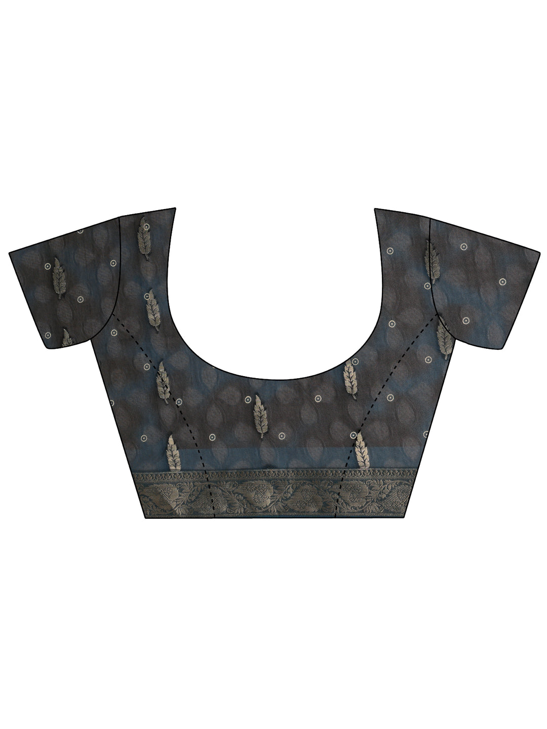 Navy Blue Floral Printed Silk Blend Saree With Unstitched Blouse Piece