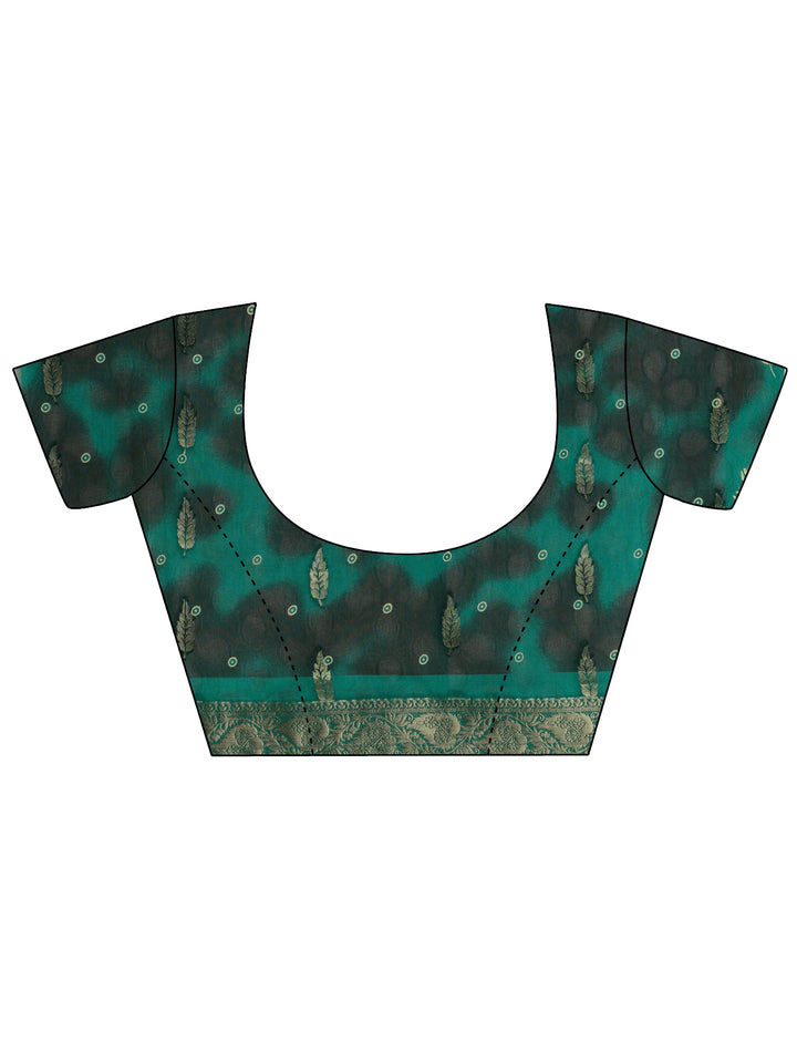 Green Floral Printed Silk Blend Saree With Unstitched Blouse Piece