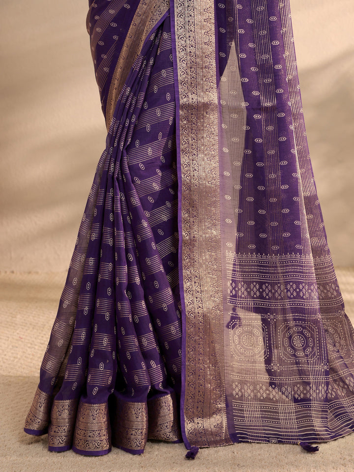 Purple Ethnic Woven Silk Blend Saree 
With Unstitched Blouse Piece