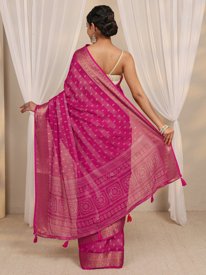 Pink Ethnic Woven Design Silk Blend Saree With Unstitched Blouse Piece