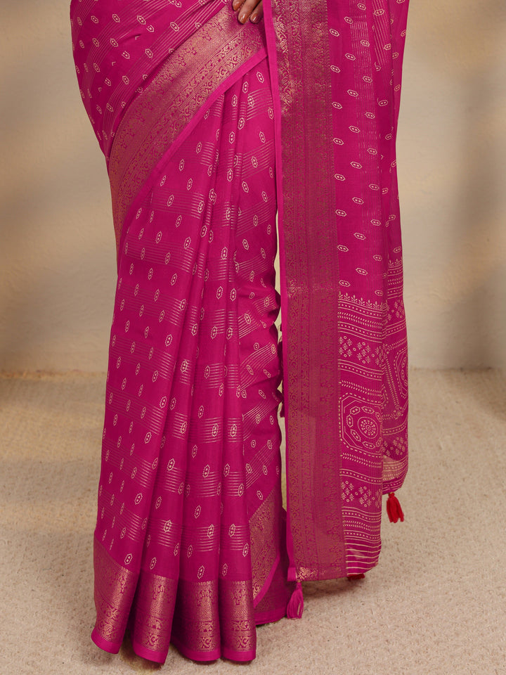 Pink Ethnic Woven Design Silk Blend Saree With Unstitched Blouse Piece
