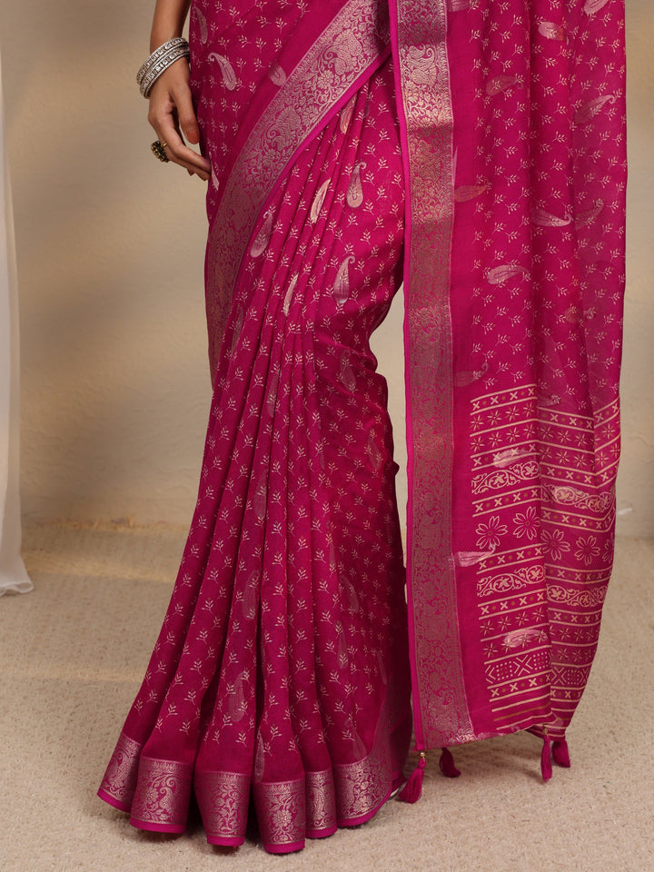 Pink Woven Design Paisley Silk Blend Saree With Unstitched Blouse Piece