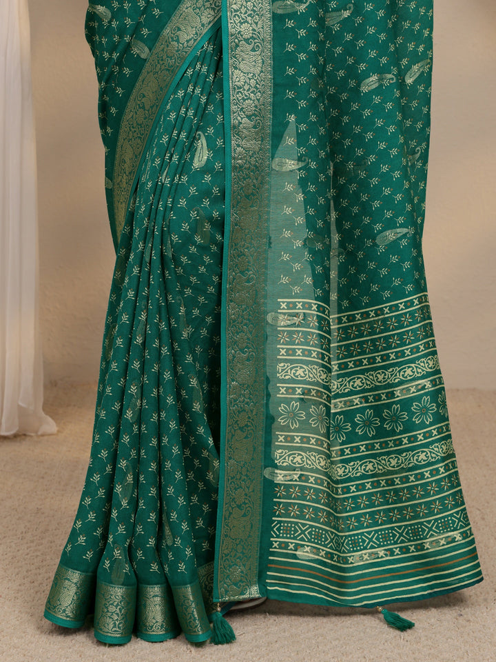 Green Woven Design Paisley Silk Blend Saree With Unstitched Blouse Piece