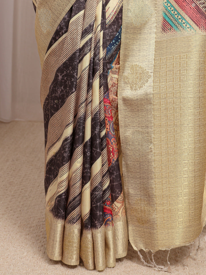 Multi Ethnic Motifs Printed Silk Blend Saree 
With Unstitched Blouse Piece