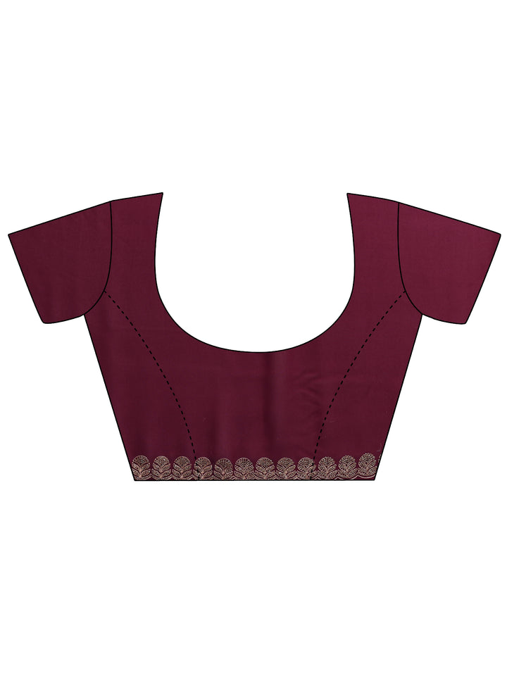 Maroon Embellished Silk Blend Saree 
With Unstitched Blouse Piece