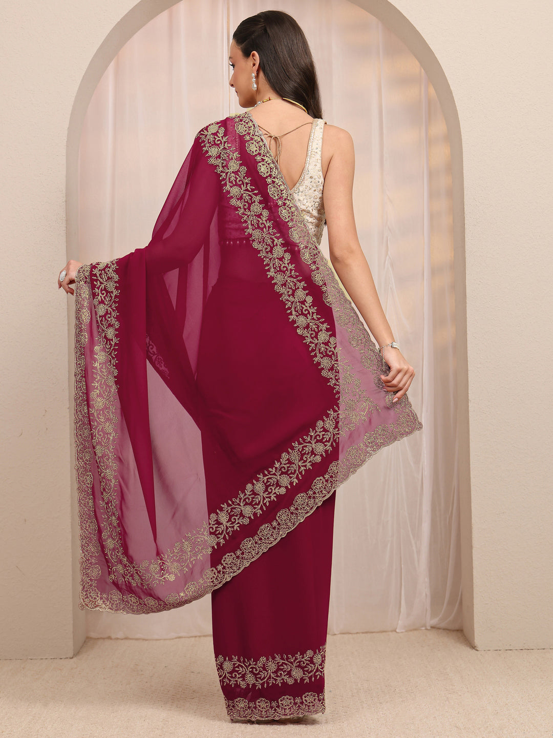 Libas Art Pink Embellished Silk Blend Saree With Unstitched Blouse Piece