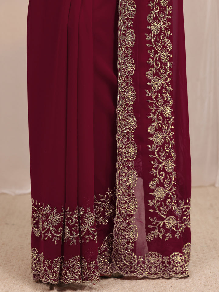 Libas Art Pink Embellished Silk Blend Saree With Unstitched Blouse Piece