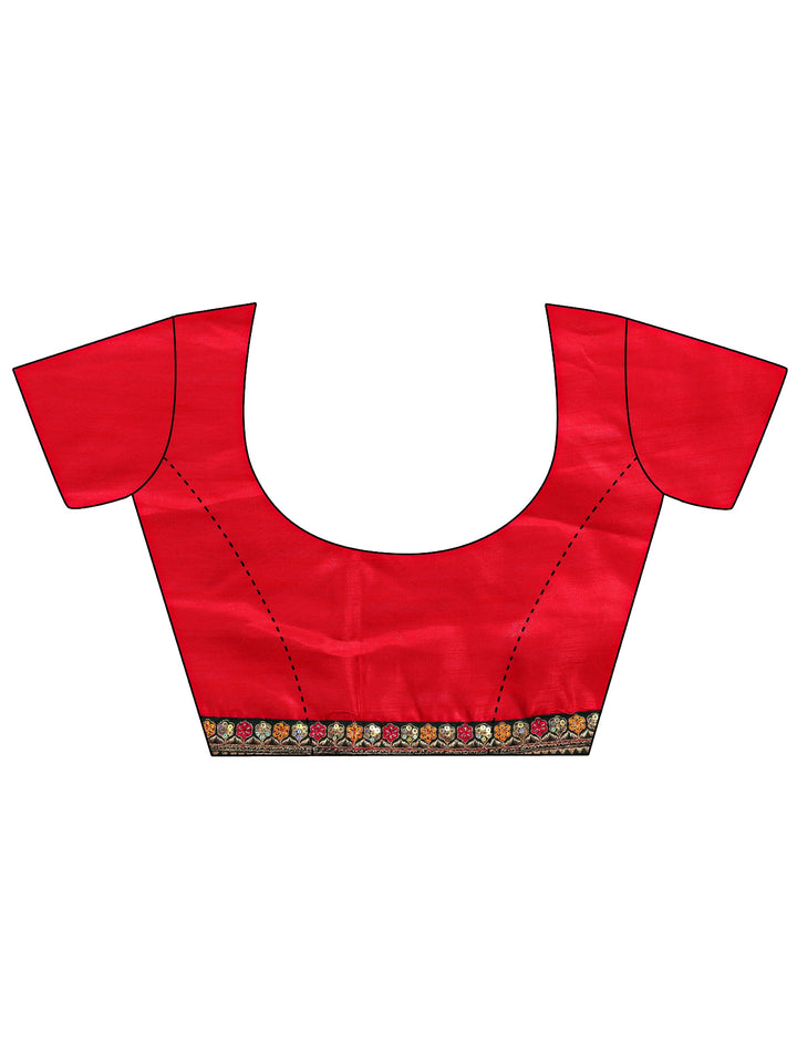 Red Gharchola Silk Blend Saree With Unstitched Blouse Piece