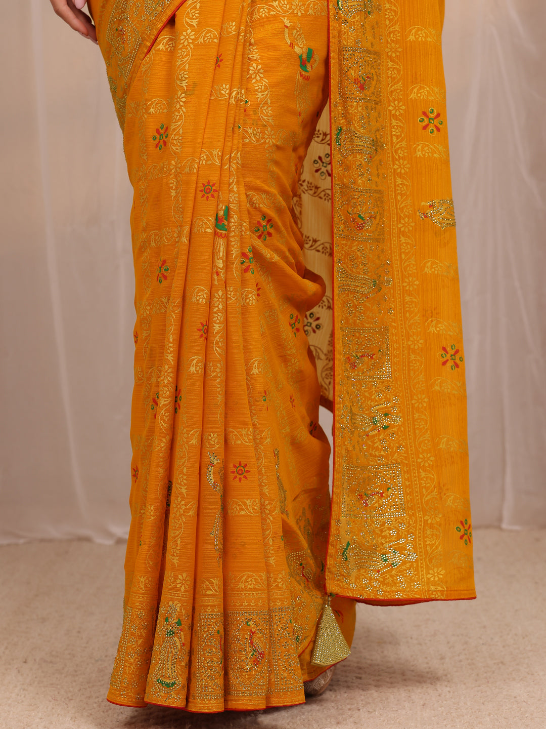Mustard Gharchola Silk Blend Saree 
With Unstitched Blouse Piece