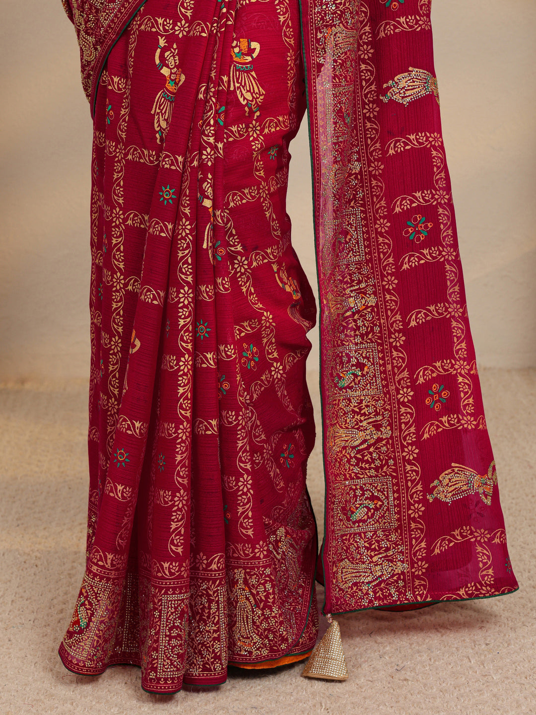 Pink Ethnic Printed Silk Blend Saree With Unstitched Blouse Piece