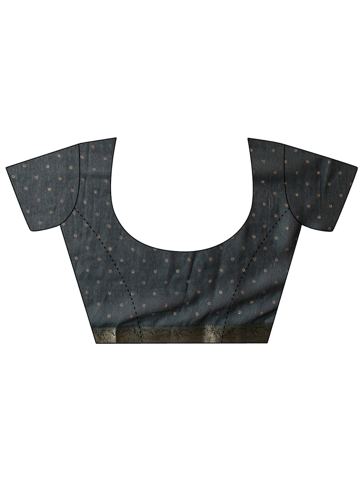 Blue Floral Print Jacquard  Silk Blend Saree 
With Unstitched Blouse Piece