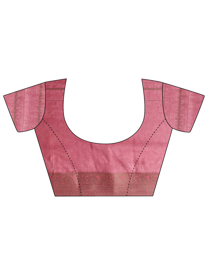 Pink Floral Woven Design Silk Blend Saree With Unstitched Blouse Piece