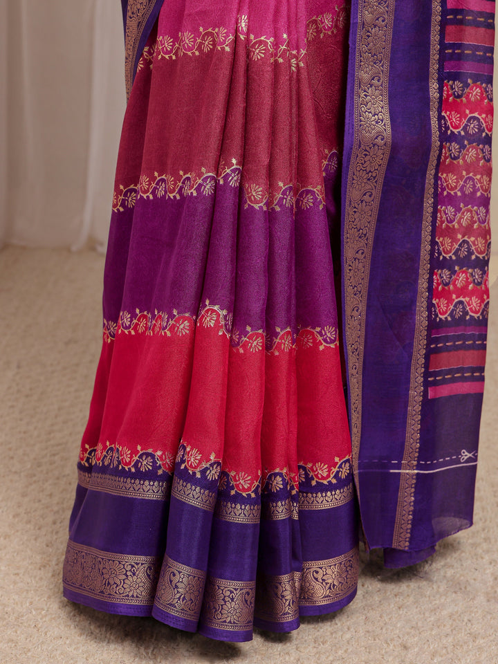 Multi Color Block Silk Blend Saree With Unstitched Blouse Piece