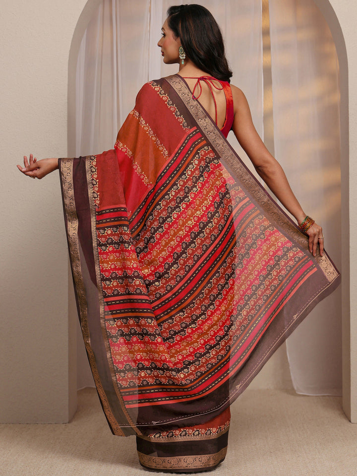 Multi Color Block Silk Blend Saree 
With Unstitched Blouse Piece